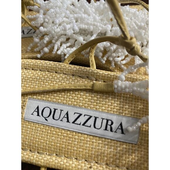 Aquazzura Panarea White Coral Beaded Tie Ankle Flat Sandals Size 37 - Picture 8 of 11